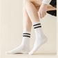 4-Pack Sporty Crew Socks with Double White Stripes Moisture-Wicking Ribbed Design
