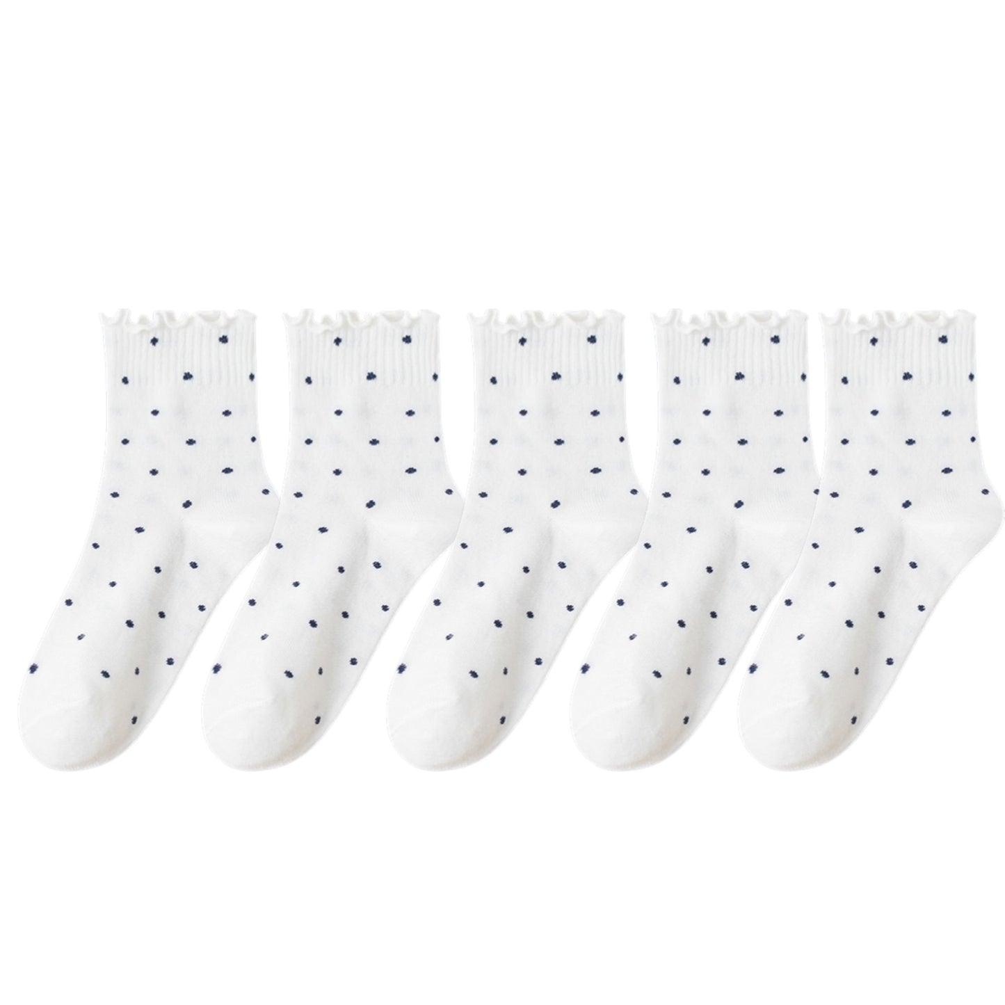 Polka Dot Ankle Socks Set Soft Cotton Blend Ruffle Trim Cuff Multiple Color Combos 5 Pairs