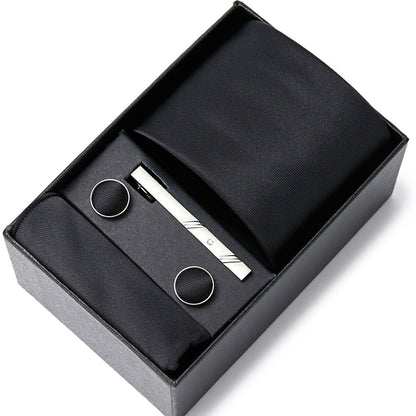 Men's Solid Textured Tie Gift Set Necktie Pocket Square Cufflinks Tie Clip Formal Accessory Set