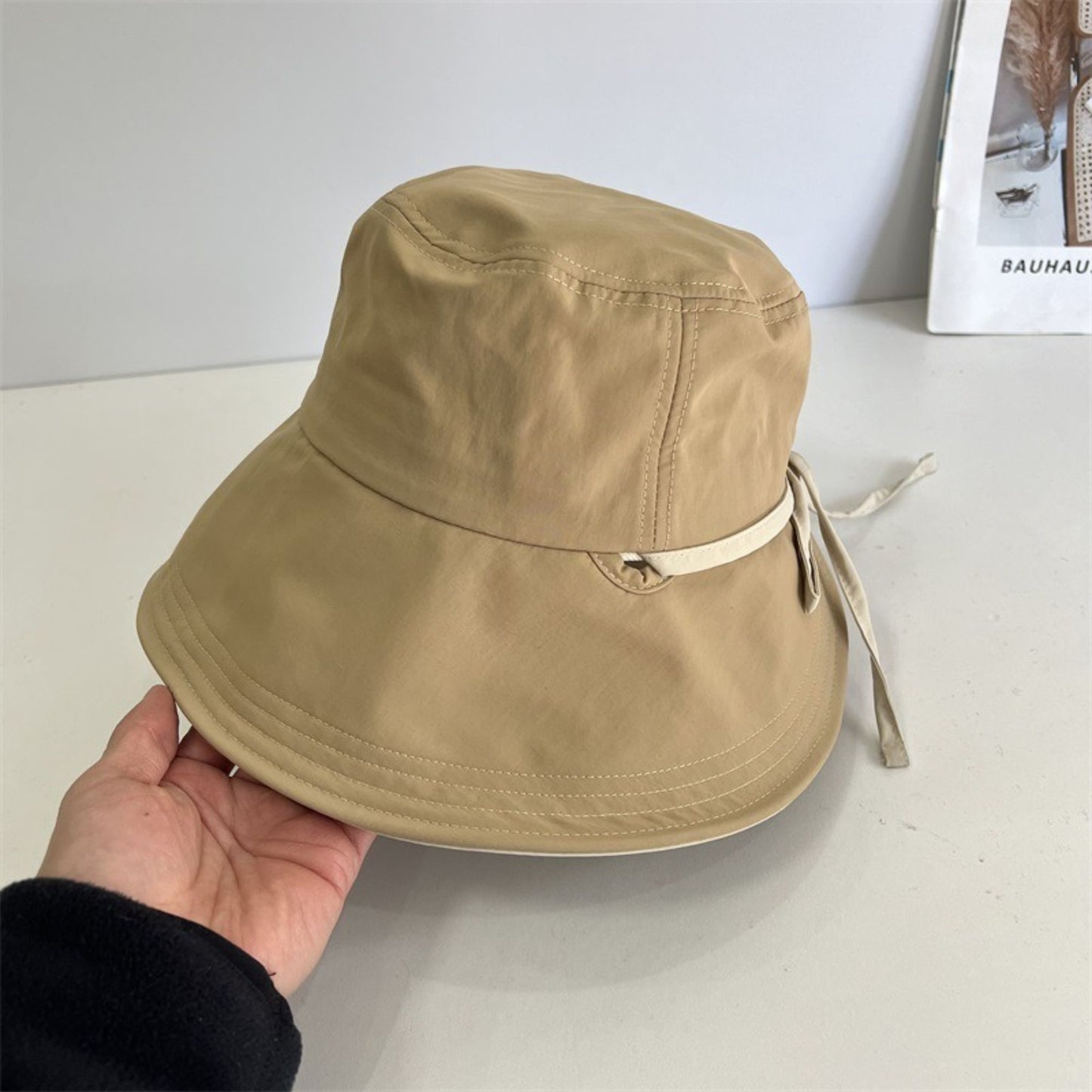 Wide Brim Bucket Sun Hat with Tie Strap