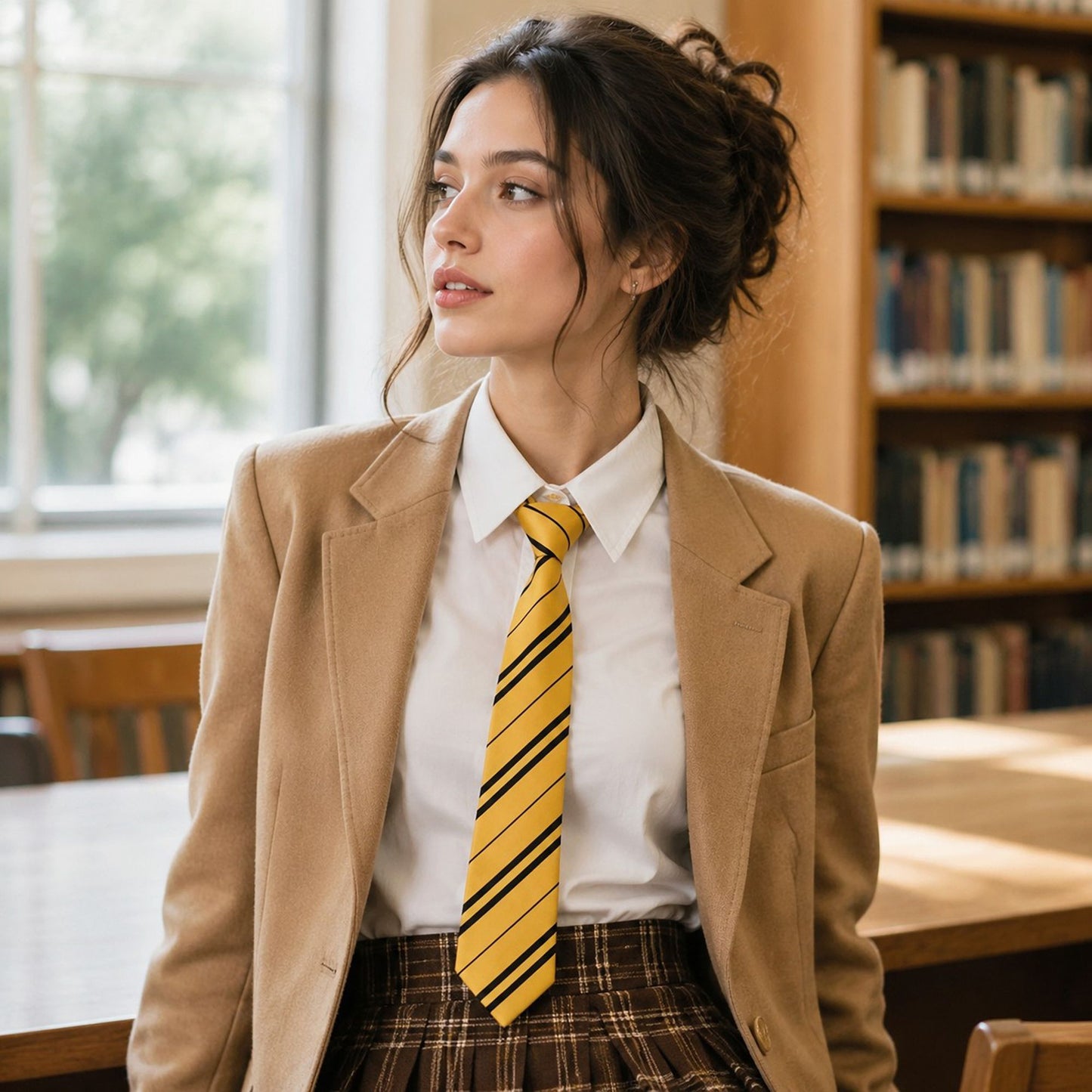 Striped Long Necktie for School Uniform and Waist Belt Styling