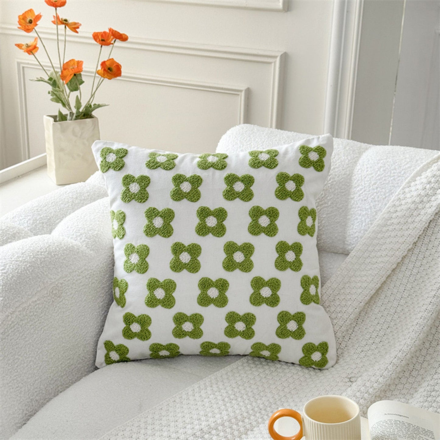 Canvas Decorative Throw Pillow Cover, Plant and Floral Print, 17.7*17.7in Square