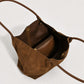 Faux Suede Tote Bag with Removable Zip Pouch and Double Shoulder Handles