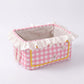 Gingham Fabric Storage Basket with Ruffle Trim and Handles
