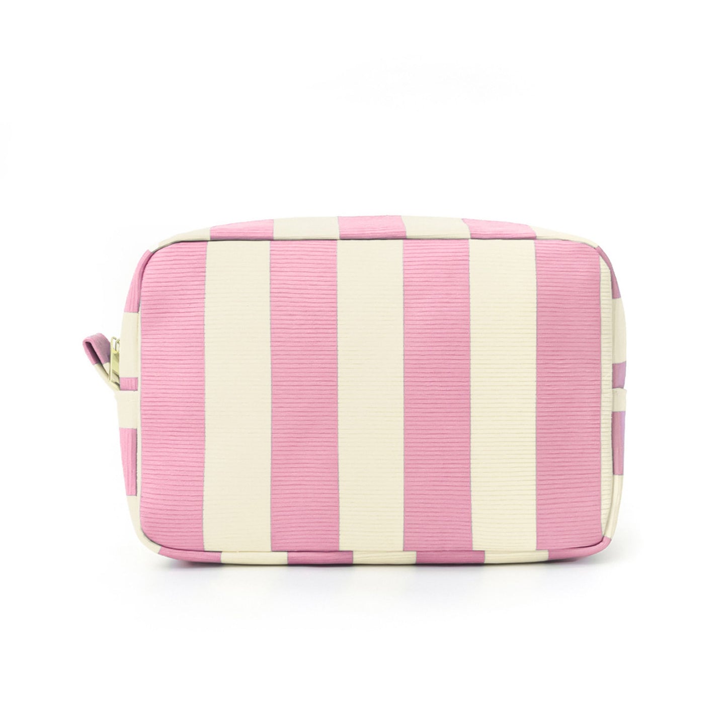 Striped Corduroy Cosmetic Pouch Makeup Bag with Zip Closure