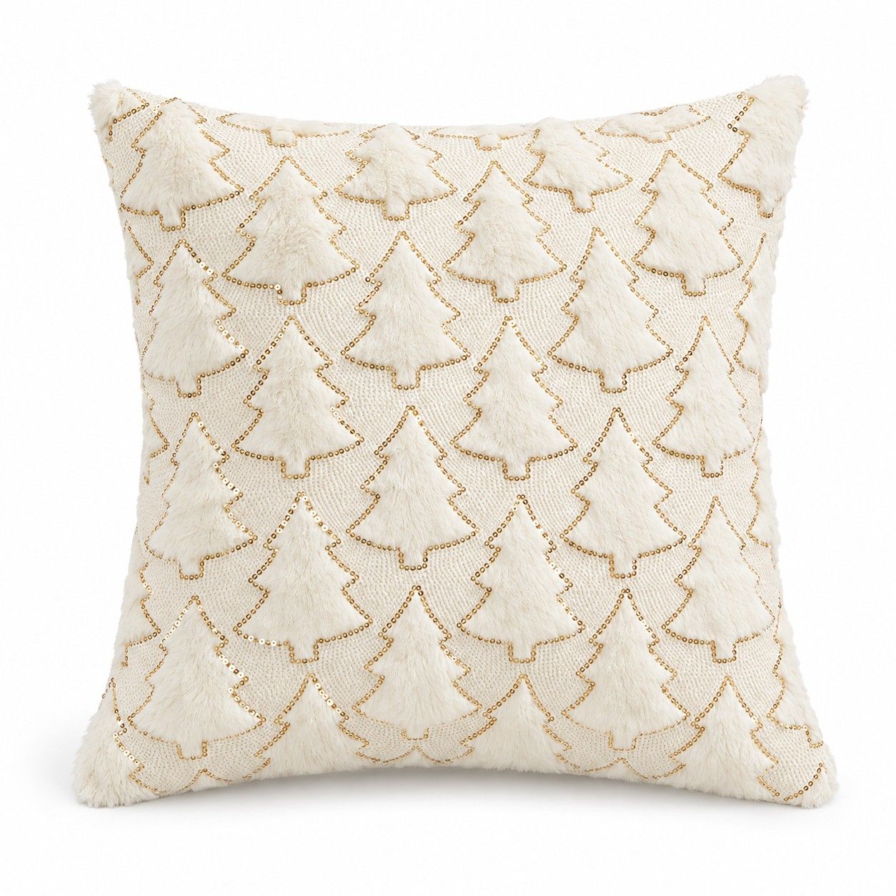 Plush Embroidered Christmas Tree Throw Pillow Cover 18 x 18 Inch Holiday Decor