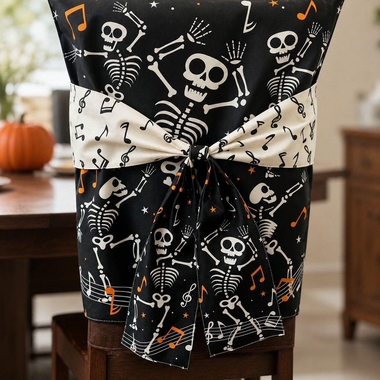 Halloween Dining Chair Back Cover with Decorative Bow