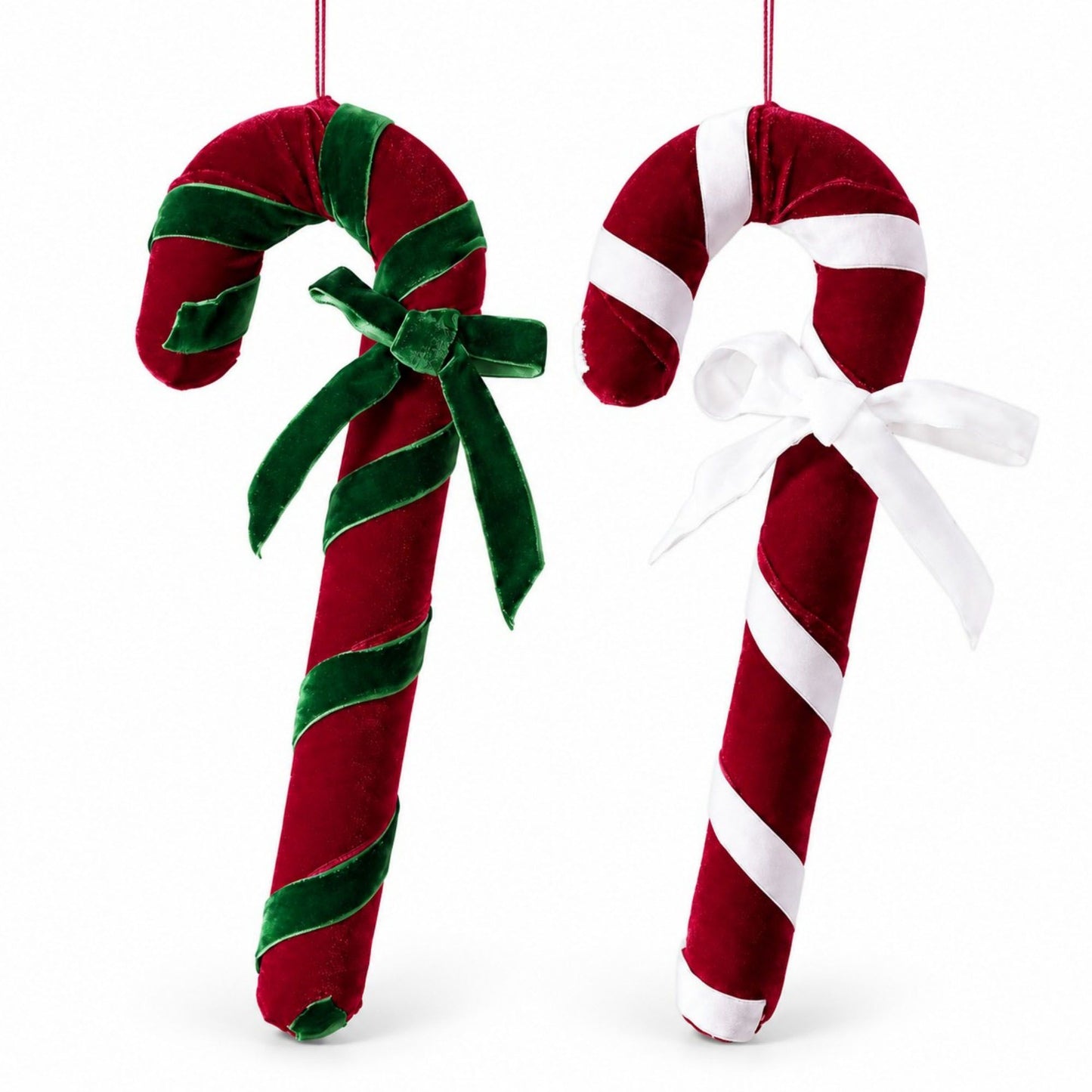 2ct Christmas Candy Cane Hanging Decorations with Bows Red Green and White