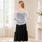 Embroidered Sequin Mesh Shawl Wrap Sheer Floral Scarf Scalloped Edge