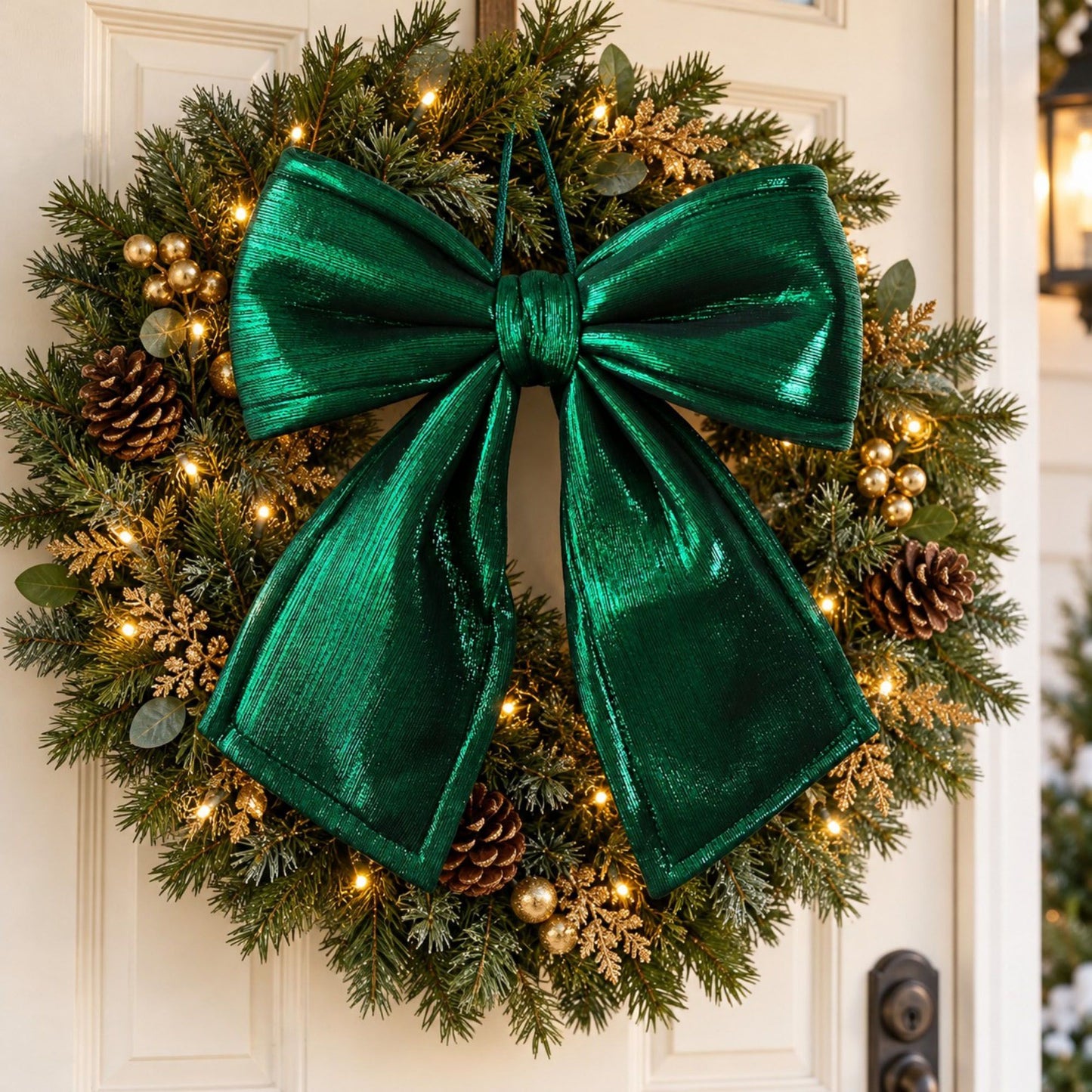 Gold Fabric Christmas Bow Hanging Decoration