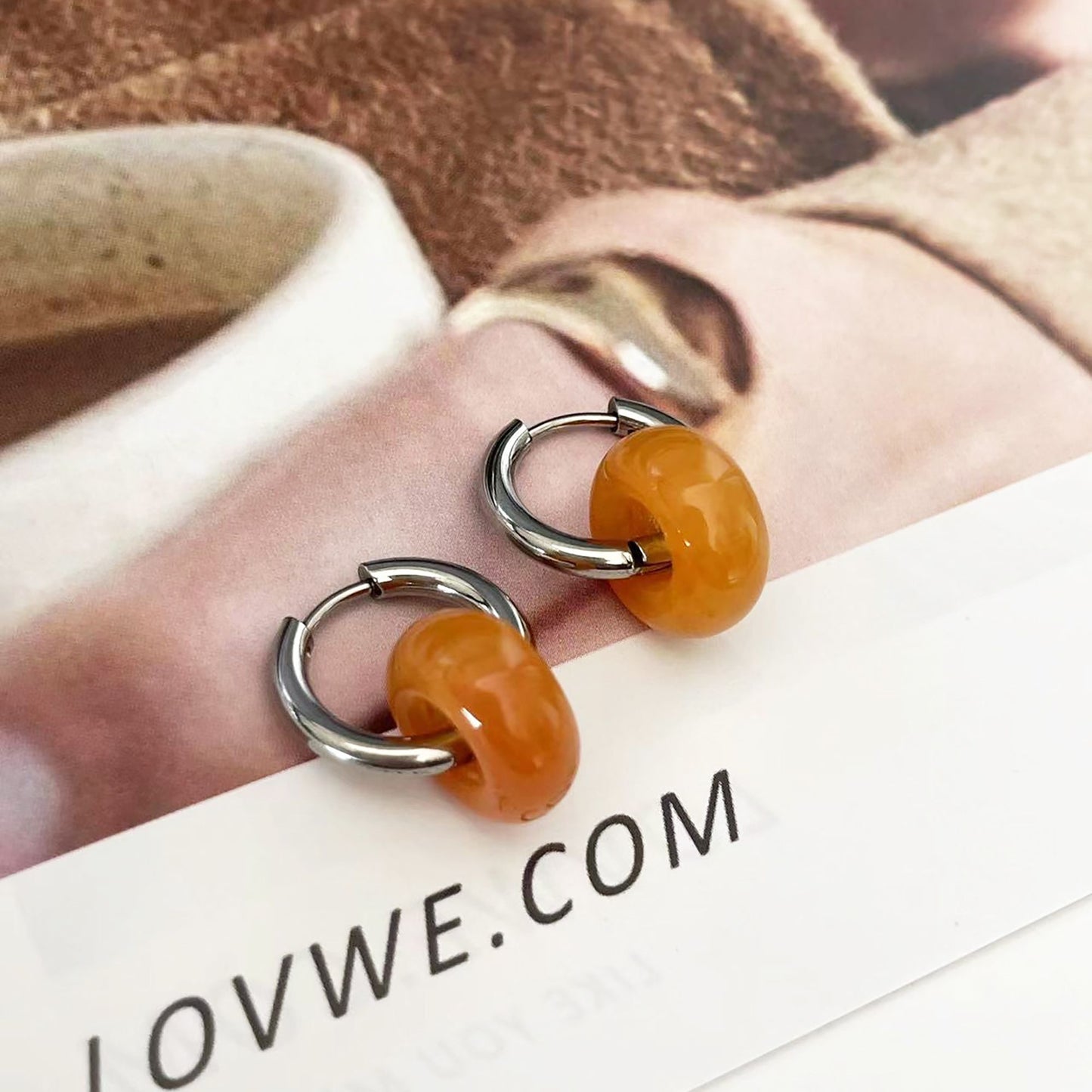 Women's Huggie Hoop Earrings with Gemstone Drop - Edgy Minimalist Statement Earrings