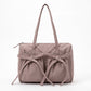 Multi-Pocket Shoulder Tote Bag with Bow-Tie Drawstrings and Top Zipper 11.5x9x5in