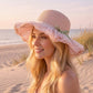 Wide Brim Straw Sun Hat with Pleated Sheer Brim Bow Accent and Floral Trim