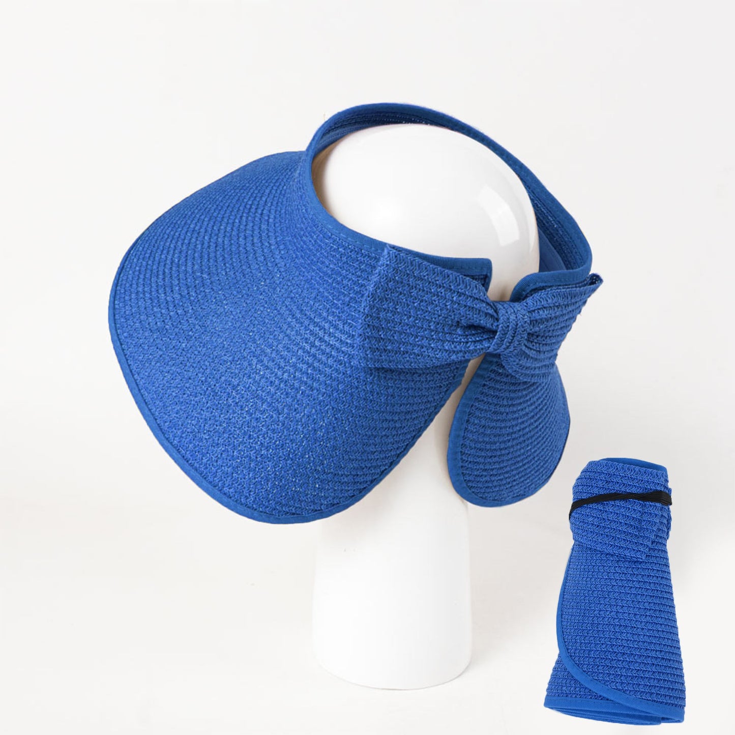 Women's Wide Brim Visor Hat with Bow Detail Adjustable Velcro Closure for Beach or Outdoor Protection