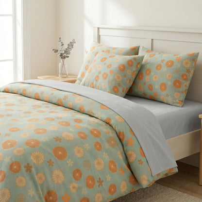 4-Piece Cotton Bedding Set with Floral Pattern Duvet Cover, Pillowcases, and Flat Sheet