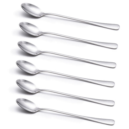 6-Piece Long Handle Stainless Steel Coffee and Iced Tea Spoon Set