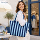 Striped Terry Cloth Tote Bag Roomy Beach and Travel Shoulder Carryall