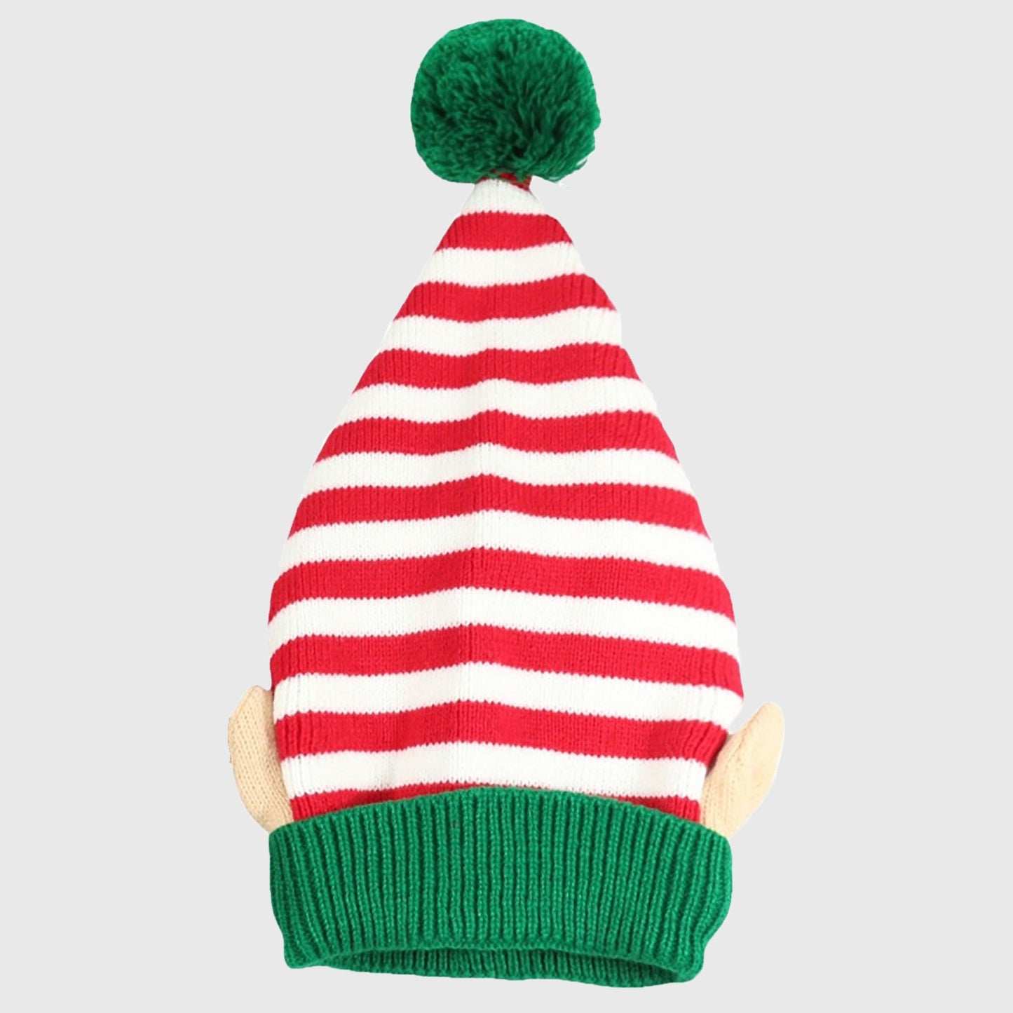 Christmas Elf Striped Knit Hat Striped Beanie with Pom-Pom & Elf Ears for Holiday Parties & Festive Decor