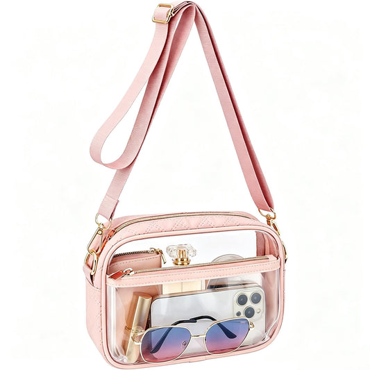 Clear Stadium Crossbody Bag with Front Pocket, Zipper Closure and Adjustable Removable Shoulder Strap