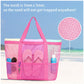 Mesh Beach Tote Bag Large Capacity Travel Shoulder Bag with Exterior Pockets Zipper Top Organizer