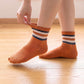6 Pair Striped Crew Socks with Ribbed Cuffs
