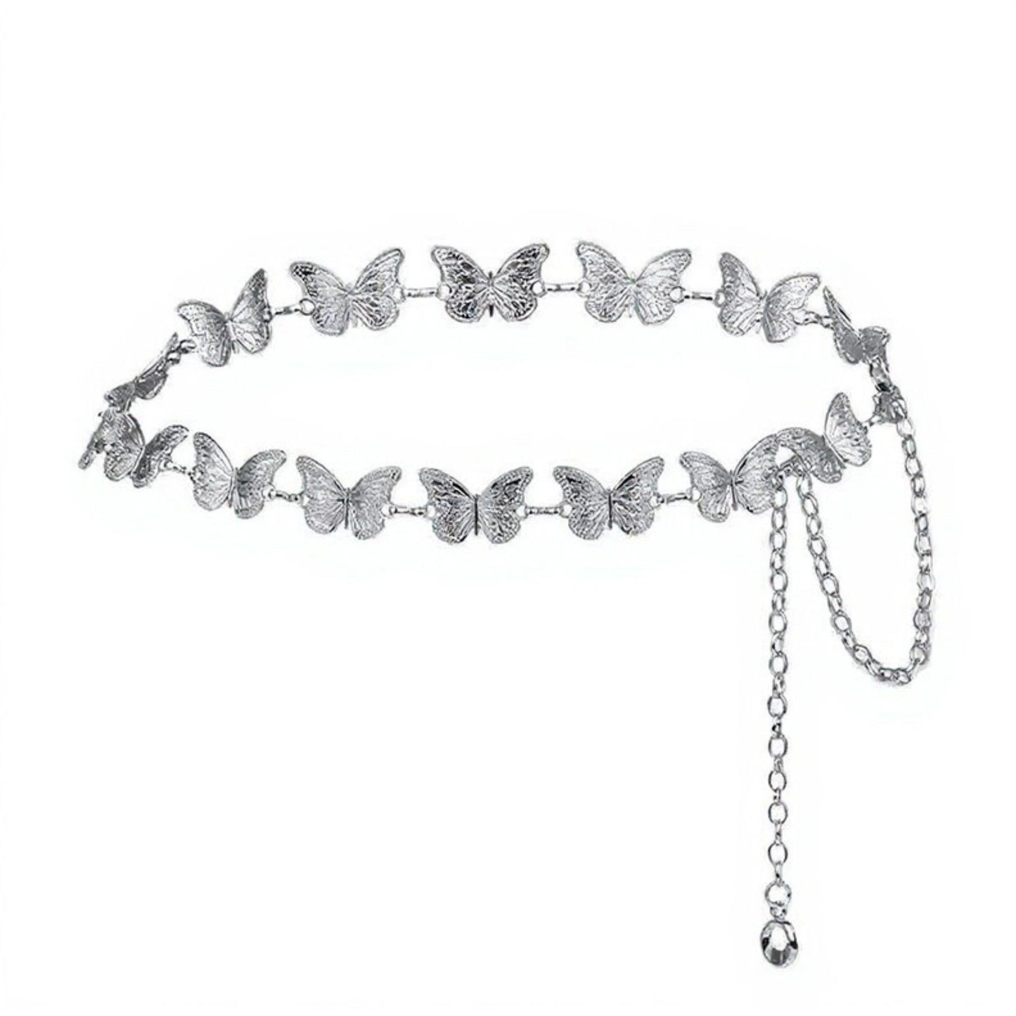 Rhinestone Butterfly Chain Belt with Adjustable Link and Elegant Waist Detail 49in