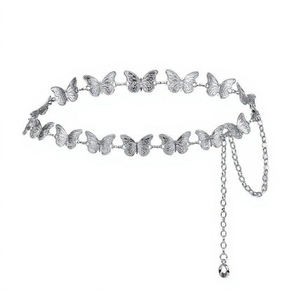 Rhinestone Butterfly Chain Belt with Adjustable Link and Elegant Waist Detail 49in