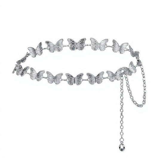 Rhinestone Butterfly Chain Belt with Adjustable Link and Elegant Waist Detail 49in