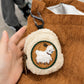 Plush Lamb Mini Coin Purse Keychain with Zipper Closure, Embroidered Patch and Clip-On Earbud Storage Pouch