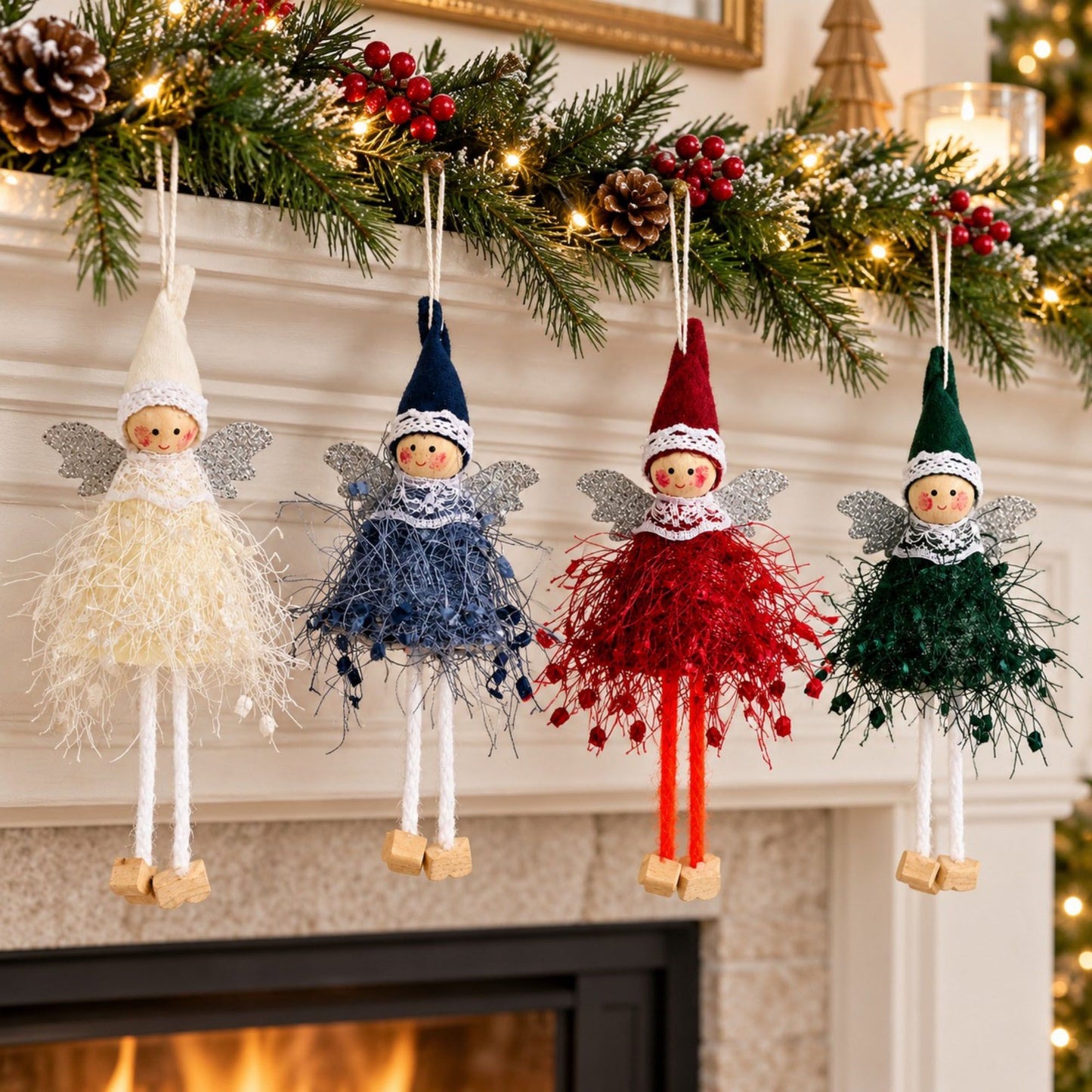 2pk Lace Angel Christmas Tree Ornaments