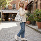 Butterfly Print Hobo Tote Bag with Lace Texture and Shoulder Handle