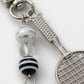 Badminton Racket Keychain with Shuttlecock Charm Beaded Detail Metal Key Ring