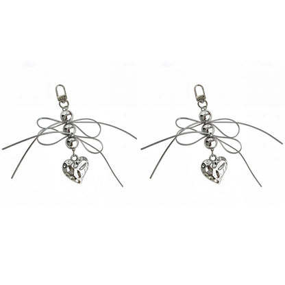 2 Pack Heart Charm Keychain with Bow Accent Bead Detail Clip and Key Ring Bag Accessory