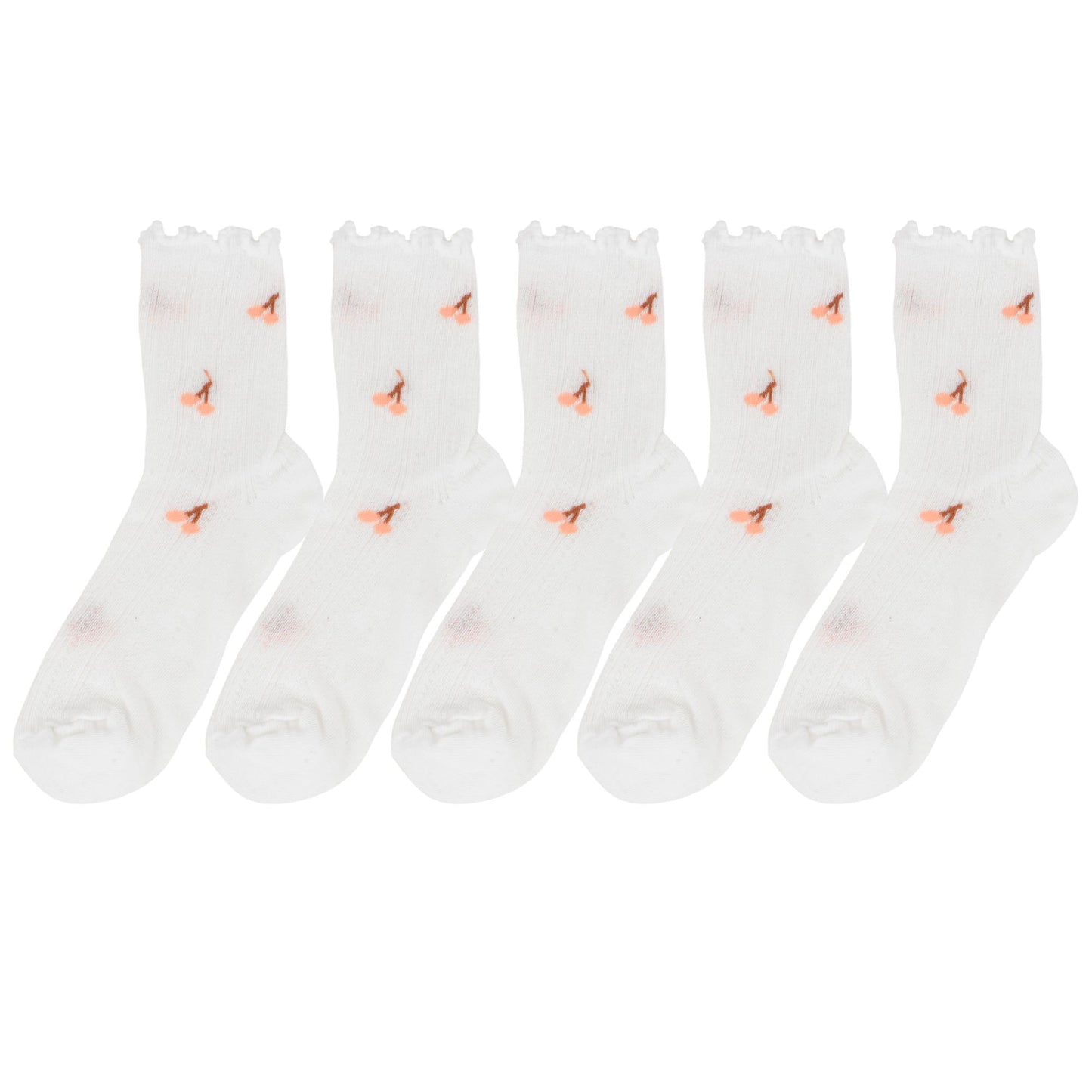 5-Pair Set Ruffle Ankle Socks with Floral Embroidery and Breathable Knit Design for Flats or Mary Janes
