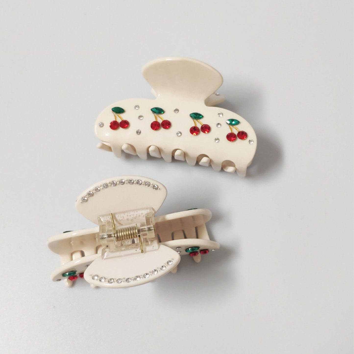 Cherry Print Acrylic Hair Claw Clip with Curved Design and Strong Grip