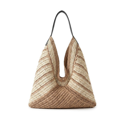 Woven Crochet Hobo Bag with Striped Pattern Slouchy Shoulder Handbag Lightweight Knit Tote