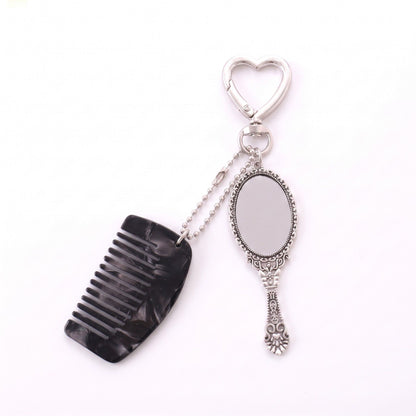 Mirror and Mini Comb Keychain Bag Charm with Heart Clip