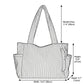 Corduroy Tote Bag Large Capacity Shoulder Bag with Side Pockets and Zipper Closure