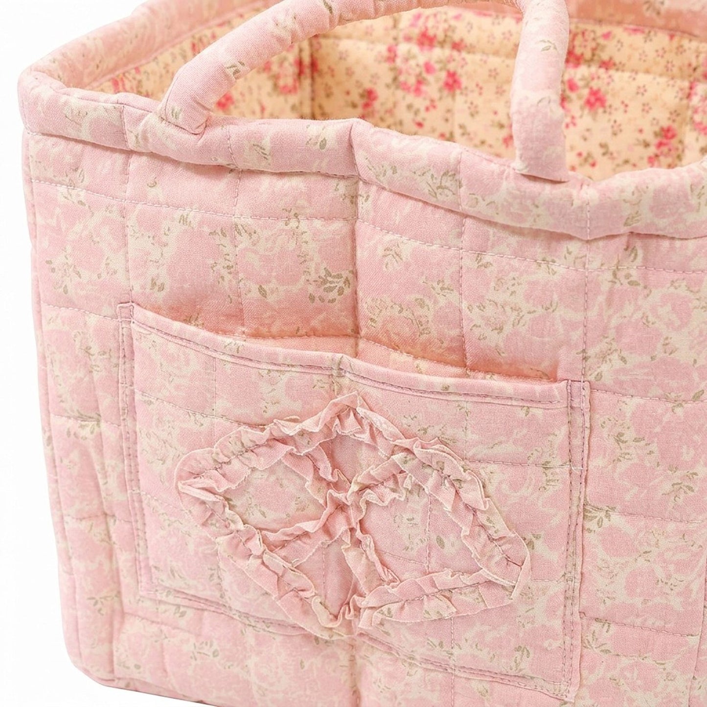 Floral Quilted Storage Caddy with Carry Handles