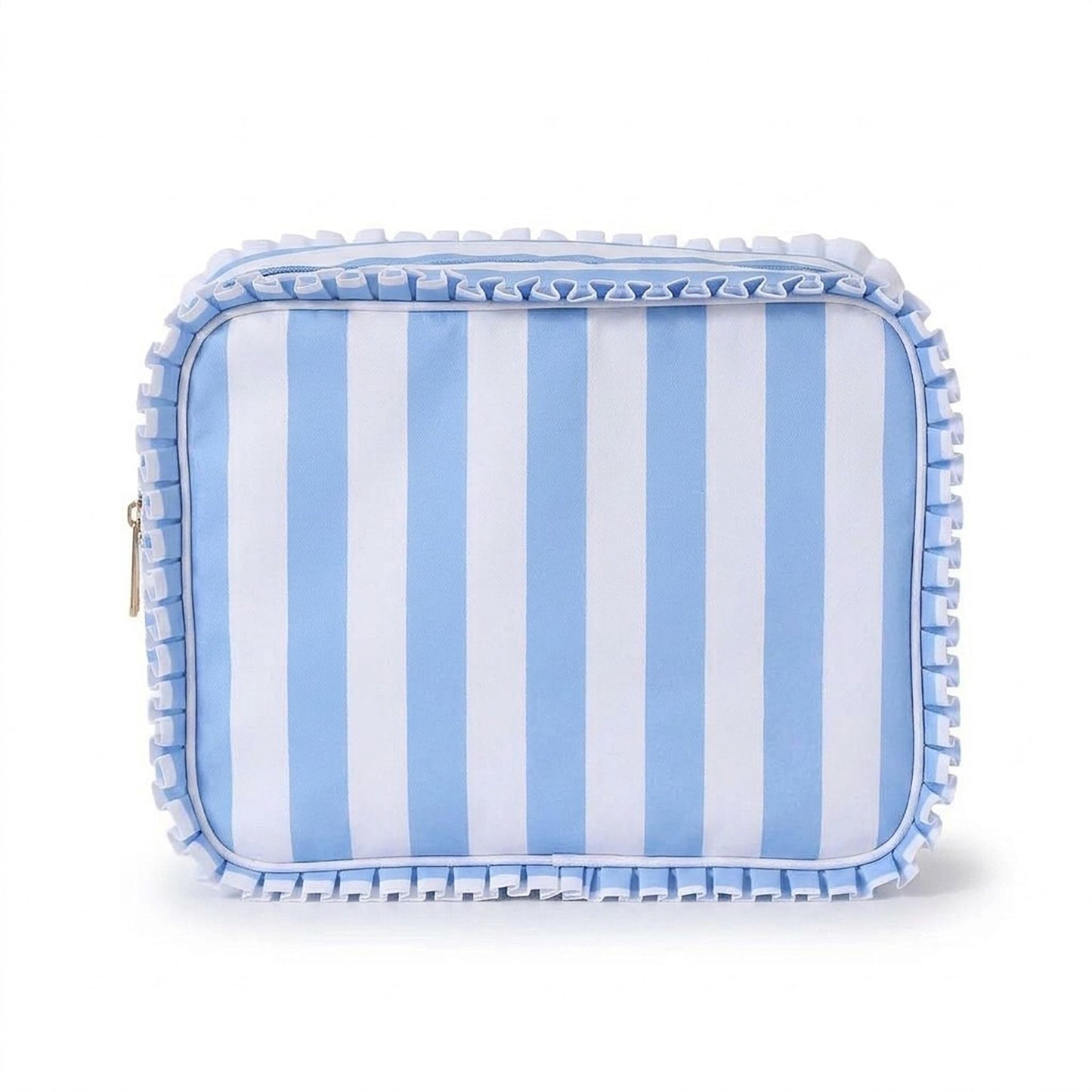Ruffle Trim Travel Makeup Bag with Zipper Closure