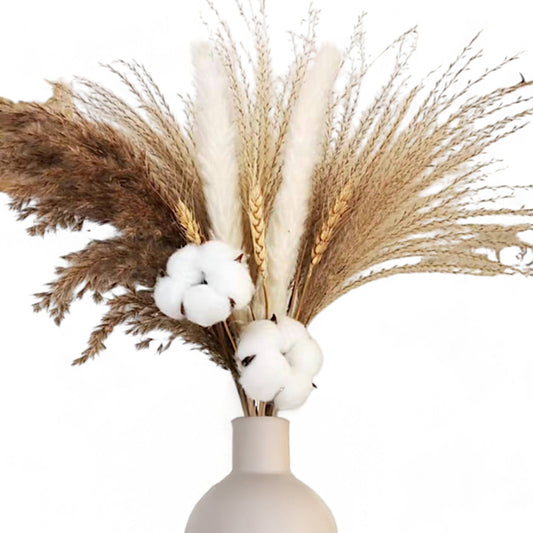 Pampas Grass and Cotton Dried Floral Arrangement with Wheat