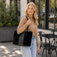 Faux Suede Tote Bag with Double Shoulder Handles Zip Closure and Interior Pockets