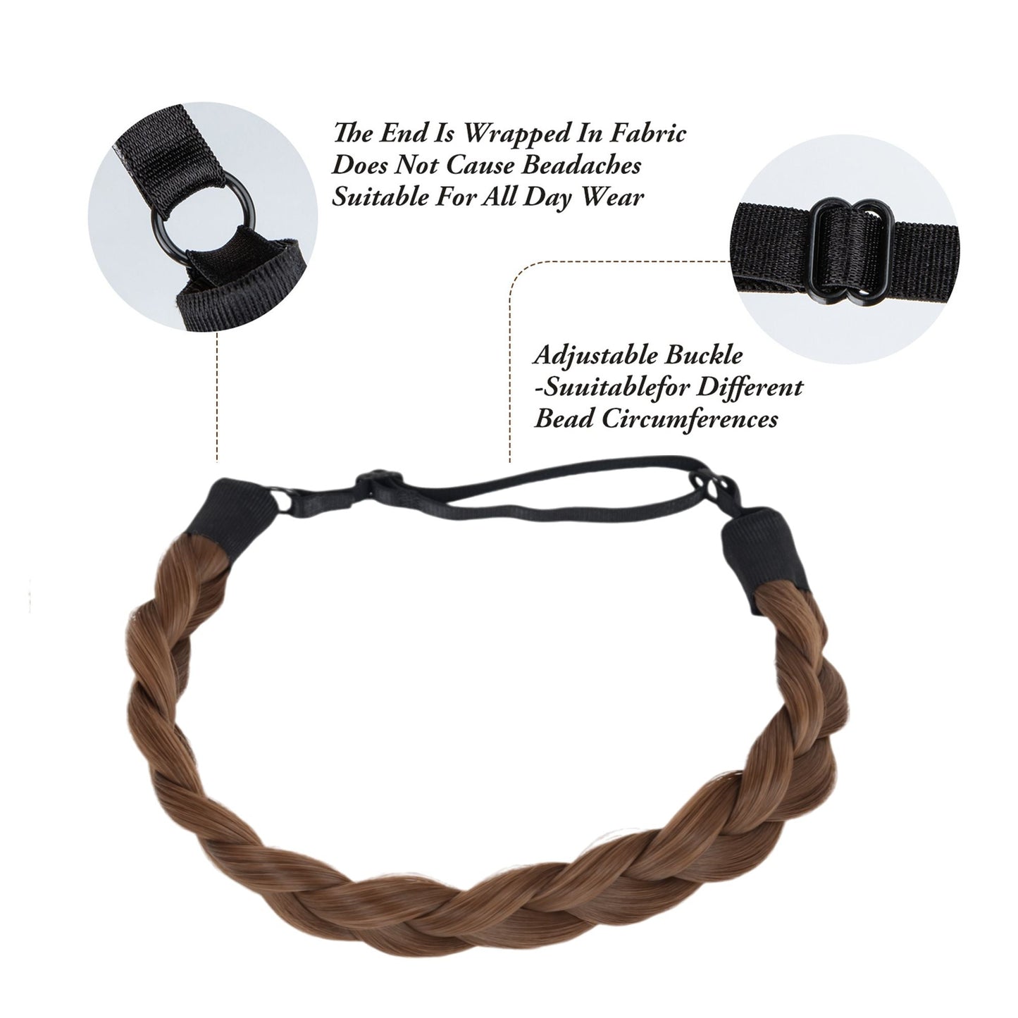 Adjustable Handmade Braided Wig Headband with Fishbone Braid for Women