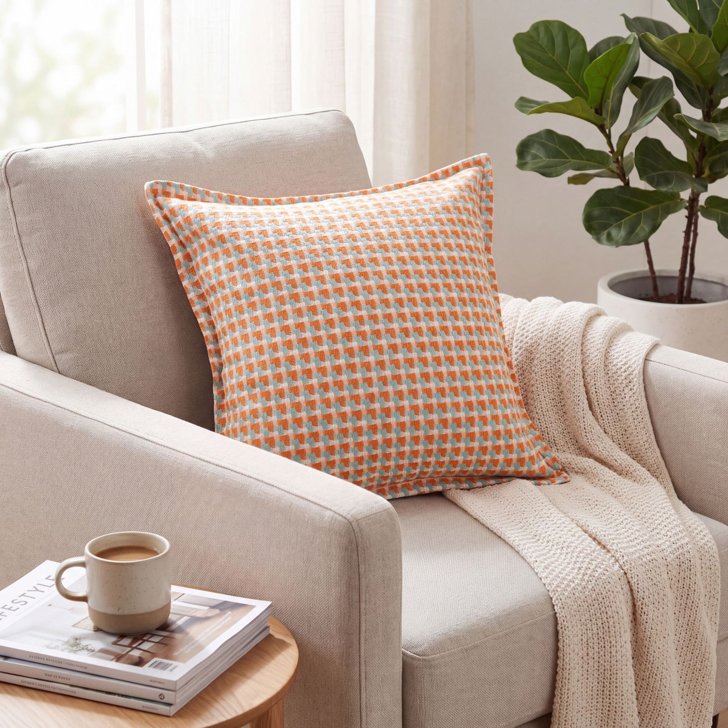 Houndstooth Woven Decorative Throw Pillow Cover Textured Square Cushion Cover with Hidden Zipper