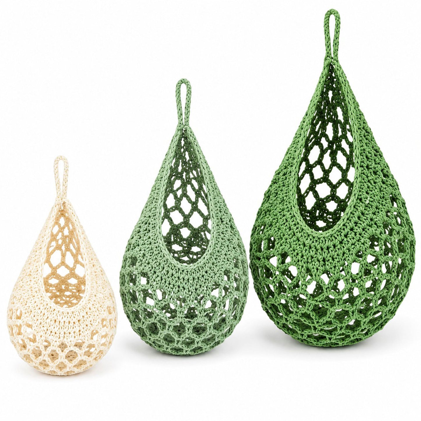 3pc Crochet Hanging Storage Basket Set Small Medium Large Wall Organizer Bins