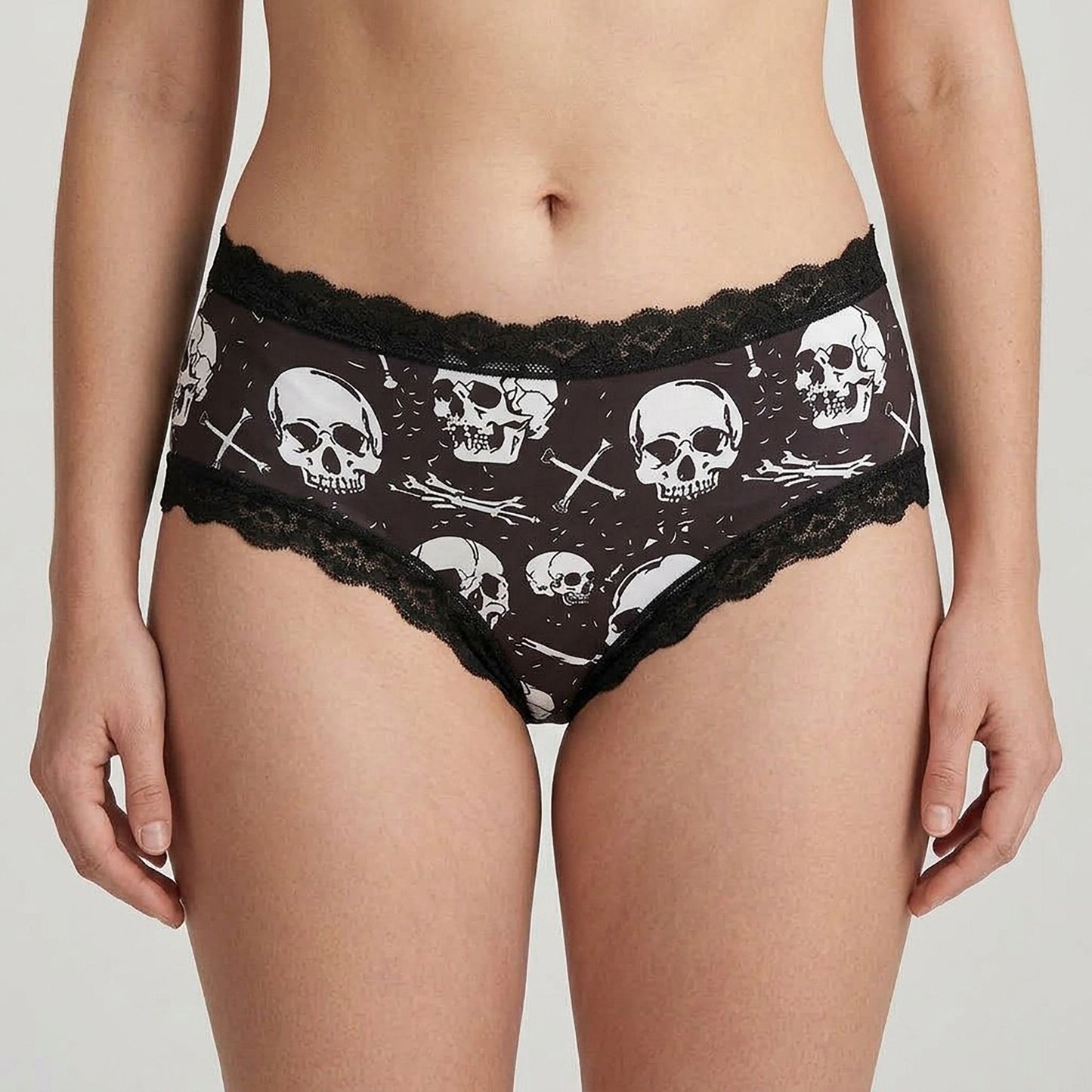 2 Pack Skull Print Lace Trim Hipster Underwear