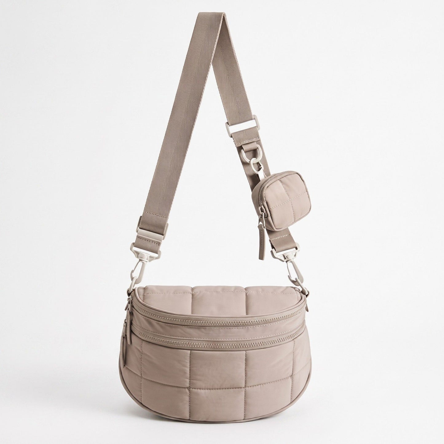 Grid Padded Saddle Crossbody Bag with Detachable Mini Pouch and Adjustable Wide Shoulder Strap 10.2x4.5x8.3in