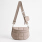 Grid Padded Saddle Crossbody Bag with Detachable Mini Pouch and Adjustable Wide Shoulder Strap 10.2x4.5x8.3in
