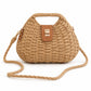 Round Woven Top Handle Crossbody Bag with Button Closure and Chain Strap