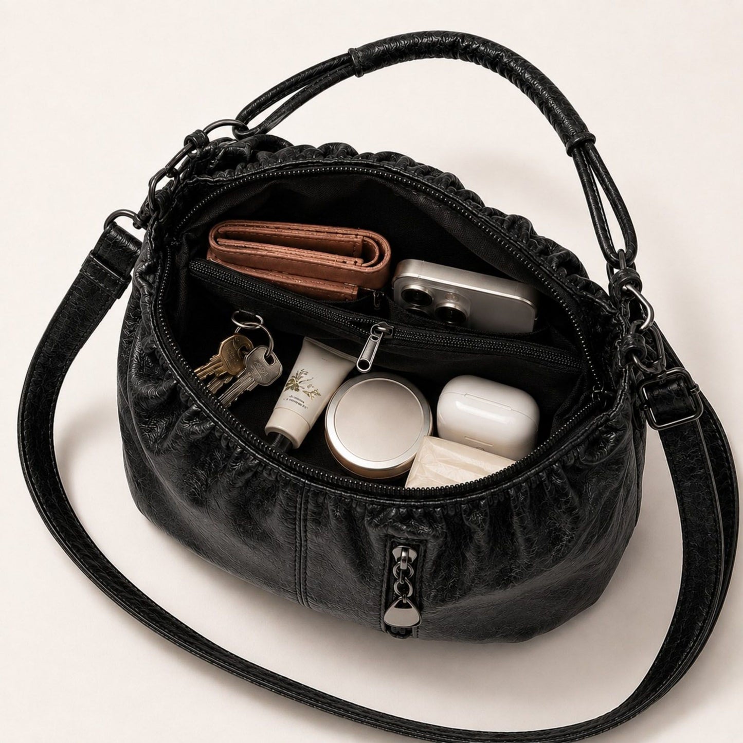 Soft Ruched Faux Leather Shoulder & Crossbody Bag